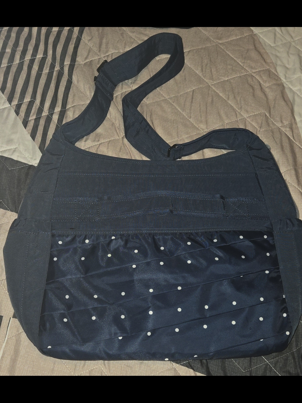 lug Parachutr Navy Quilted Polka Dot Shoulder Bag - Picture 5 of 11